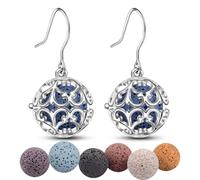 INFUSEU Aromatherapy Oil Diffuser Earrings, Silver Plated Perfume Hook Dangle Life Rattan Locket with 6 Pair 12mm Lava Stones, Gift for Her Women