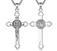 INFUSEU Catholic Protection Faith Necklace Collection, Virgin Mary St Benedict St Christopher St Florian St Joan of Arc, M, Rhodium Plated, handcrafted enamel