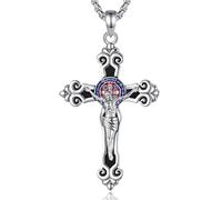 INFUSEU Catholic Protection Faith Necklace Collection, Virgin Mary St Benedict St Christopher St Florian St Joan of Arc, M, Rhodium Plated, handcrafted enamel