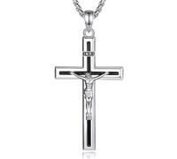 INFUSEU Catholic Religious Pendant Necklaces for Men Women, Saint Michael Christopher Benedict Crucifix Faith Jewelry, 22-24 Inch Chain, M, Rhodium Plated, handcrafted enamel