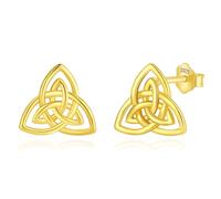 INFUSEU Celtic Knot Earrings for Women 925 Sterling Silver 18K Gold Trinity Stud Jewelry Earring Irish Triquetra Love Knot Jewellery Gifts for Her