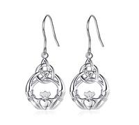 INFUSEU Claddagh Earrings for Women 925 Sterling Silver Celtic Knot Earring Irish Triquetra Love Knot Jewellery Gifts for Her