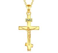 INFUSEU Crucifix Necklace for Men, 925 Sterling Silver 18K Gold Cross Pendant Jesus Orthodox Jewelry Catholic Religious Protection for Men Women