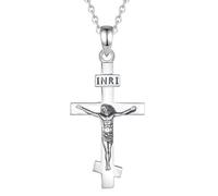 INFUSEU Crucifix Necklace for Men, 925 Sterling Silver Cross Pendant Jesus Orthodox Jewelry Catholic Religious Protection for Men Women