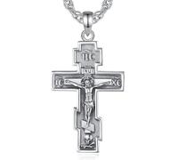 INFUSEU Crucifix Necklace for Men, 925 Sterling Silver Pendant Jesus Orthodox Jewelry Catholic Religious Protection for Men Women