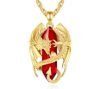 INFUSEU Crystal Dragon Necklace, Nordic Carnelian 18K Gold Hexagonal Pendant, Gothic Healing Jewelry Natural Stone Gift For Men And Women