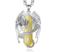 INFUSEU Crystal Dragon Necklace, Nordic Dragon Wrapped Cylinder Gemstone Citrine Crystal Pendant Hexagonal Healing Crystal Pendant Gothic Natural Crystal Jewelry Gift for Men Women