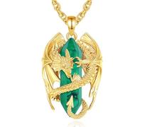 INFUSEU Crystal Dragon Necklace, Nordic Malachite Crystal 18K Gold Dragon Pendant Hexagonal Crystal Pendant Healing Gothic Jewelry Natural Crystal Gift for Men and Women