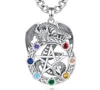 INFUSEU Dragon Pentagram Necklace, 925 Sterling Silver Chakra Jewelry Tetragrammaton Viking Amulet Nordic Wicca Animal Jewelry Witch Pendant Gift for Women