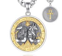 INFUSEU Egyptian Gifts, Ankh Cross Pendant Necklace S925 Sterling Silver Double Sided Anubis Necklace Vintage Egypt God Pendant Egyptian Ornaments/Statue gifts for Women/Men