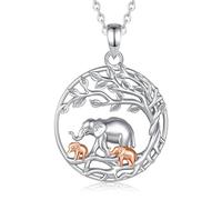 INFUSEU Elephant Mother Necklace, Family Chain Animal Pendant 925 Sterling Silver Elephant Mother and Two Children Mother and Daughter Fashion Jewelry Mother's Day Gift for Grandma Aunt