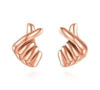 INFUSEU Finger Heart Earrings for Women 925 Sterling Silver 18K Rosegold Love Stud Jewelry Earring Jewellery Gifts for Her