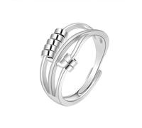 INFUSEU Funny Spinner Fidget Rings for Women Girls Anti Anxiety Stress Worry, Adjustable Size, Adjustable, Rhodium Plated Brass, No Gemstone