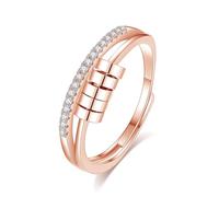 INFUSEU Funny Spinner Fidget Rings for Women Girls Anti Anxiety Stress Worry, Adjustable Size, Adjustable, Rose Gold Plated Brass, Cubic Zirconia