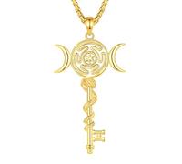 INFUSEU Hecate's Wheel Necklace, 925 Sterling Silver 18K Gold Goddess Jewellery Amulet Witch Triple Moon Snake Pendant Protection Rune Wiccan Jewellery for Women