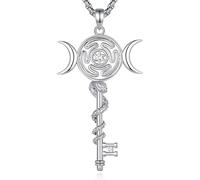 INFUSEU Hecate's Wheel Necklace, 925 Sterling Silver Lilith Figures Pagan Goddess Hecate Jewellery Amulet Witch Triple Moon Snake Pendant Protection Rune Wiccan Jewellery for Women