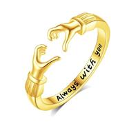 INFUSEU Hug Rings for Women 925 Sterling Silver 18K Gold Engraved Words Alway With You Hugging Hands Open Adjustable Ring Friendship Jewelry Gift for Women