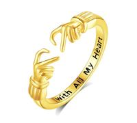 INFUSEU Hug Rings for Women 925 Sterling Silver 18K Gold Engraved Words With All My Heart Hugging Hands Open Adjustable Ring Friendship Jewelry Gift for Women