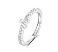INFUSEU Initial Ring, Letter A S925 Sterling Silver Adjustable Rings Stackable Capital Alphabet Jewelry Personalized Cz Birthday Christmas Bridesmaid Gifts for Women Girl