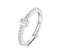 INFUSEU Initial Ring, Letter B S925 Sterling Silver Adjustable Rings Stackable Capital Alphabet Jewelry Personalized Cz Birthday Christmas Bridesmaid Gifts for Women Girl