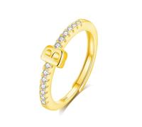 INFUSEU Initial Ring, Letter B S925 Sterling Silver Gold Adjustable Rings Stackable Capital Alphabet Jewelry Personalized Cz Birthday Christmas Bridesmaid Gifts for Women Girl