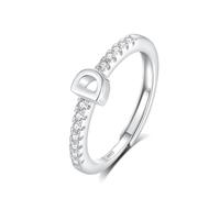 INFUSEU Initial Ring, Letter D S925 Sterling Silver Adjustable Rings Stackable Capital Alphabet Jewelry Personalized Cz Birthday Christmas Bridesmaid Gifts for Women Girl