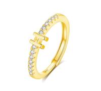 INFUSEU Initial Ring, Letter H S925 Sterling Silver Adjustable Gold Rings Stackable Capital Alphabet Jewelry Personalized Cz Birthday Christmas Bridesmaid Gifts for Women Girl