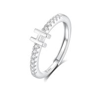 INFUSEU Initial Ring, Letter H S925 Sterling Silver Adjustable Rings Stackable Capital Alphabet Jewelry Personalized CZ Birthday Christmas Bridesmaid Gifts for Women Girl