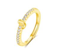 INFUSEU Initial Ring, Letter J S925 Sterling Silver Adjustable Gold Rings Stackable Capital Alphabet Jewelry Personalized Cz Birthday Christmas Bridesmaid Gifts for Women Girl