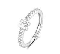 INFUSEU Initial Ring, Letter K S925 Sterling Silver Adjustable Rings Stackable Capital Alphabet Jewelry Personalized Cz Birthday Christmas Bridesmaid Gifts for Women Girl