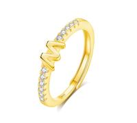 INFUSEU Initial Ring, Letter M S925 Sterling Silver Adjustable Gold Rings Stackable Capital Alphabet Jewelry Personalized Cz Birthday Christmas Bridesmaid Gifts for Women Girl