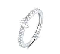INFUSEU Initial Ring, Letter P S925 Sterling Silver Adjustable Rings Stackable Capital Alphabet Jewelry Personalized Cz Birthday Christmas Bridesmaid Gifts for Women Girl