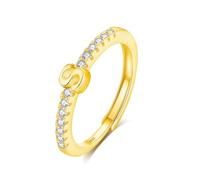 INFUSEU Initial Ring, Letter S S925 Sterling Silver Adjustable Gold Rings Stackable Capital Alphabet Jewelry Personalized Cz Birthday Christmas Bridesmaid Gifts for Women Girl