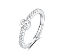INFUSEU Initial Ring, Letter S S925 Sterling Silver Adjustable Rings Stackable Capital Alphabet Jewelry Personalized Cz Birthday Christmas Bridesmaid Gifts for Women Girl