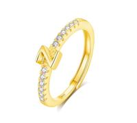 INFUSEU Initial Ring, Letter Z S925 Sterling Silver Adjustable Gold Rings Stackable Capital Alphabet Jewelry Personalized Cz Birthday Christmas Bridesmaid Gifts for Women Girl