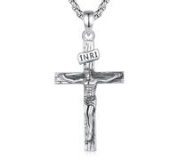 INFUSEU Jesus Necklace for Men, 925 Sterling Silver Cross Pendant Crucifix Orthodox Jewelry Catholic Religious Protection for Men Women