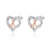 INFUSEU Letter Earring, 925 Sterling Silver A Stud Earrings Initial Small Earrings Rose Gold Heart Letter A-Z First Name Alphabet Initials Personalized Jewelry Gifts for Women Girls Ladies