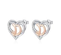 INFUSEU Letter Earring, 925 Sterling Silver D Stud Earrings Initial Small Earrings Rose Gold Heart Letter A-Z First Name Alphabet Initials Personalized Jewelry Gifts for Women Girls Ladies