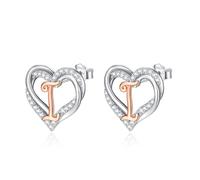 INFUSEU Letter Earring, 925 Sterling Silver I Stud Earrings Initial Small Earrings Rose Gold Heart Letter A-Z First Name Alphabet Initials Personalized Jewelery Gifts for Women Girls Ladies