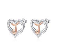 INFUSEU Letter Earring, 925 Sterling Silver J Stud Earrings Initial Small Earrings Rose Gold Heart Letter A-Z First Name Alphabet Initials Personalized Jewelry Gifts for Women Girls Ladies