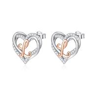 INFUSEU Letter Earring, 925 Sterling Silver L Stud Earrings Initial Small Earrings Rose Gold Heart Letter A-Z First Name Alphabet Initials Personalized Jewelry Gifts for Women Girls Ladies