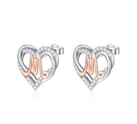 INFUSEU Letter Earring, 925 Sterling Silver M Stud Earrings Initial Small Earrings Rose Gold Heart Letter A-Z First Name Alphabet Initials Personalized Jewelry Gifts for Women Girls Ladies