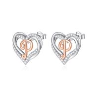 INFUSEU Letter Earring, 925 Sterling Silver P Stud Earrings Initial Small Earrings Rose Gold Heart Letter A-Z First Name Alphabet Initials Personalized Jewelry Gifts for Women Girls Ladies