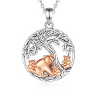 INFUSEU Mom Daughter Necklace, Family Necklace Animal Pendant 925 Sterling Silver Mother Bear and Three Children Fashion Jewelry Mother's Day Gift for Grandma Aunt