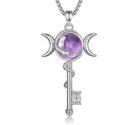 INFUSEU Necklace Amethyst Snake Key Hecate Triple Moon Goddess Copper Pendant Witchcraft Wicca Vintage Unique Jewellery Protection Gift for Women