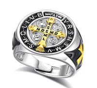 INFUSEU Saint Benedict Ring Adjustable Christian Cross Ring for Men