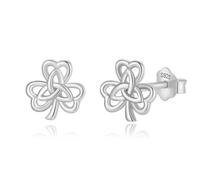 INFUSEU Shamrock Earrings for Women 925 Sterling Silver Clover Celtic Knot Stud Jewelry Earring Irish Triquetra Love Knot Jewellery Gifts for Her