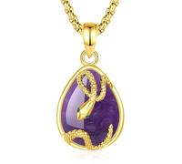 INFUSEU Snake Necklace Crystal for Women Amethyst Pendant Teardrop Gemstone 18K Gold Jewlery Animal Jewellery Gifts for Women Ladies