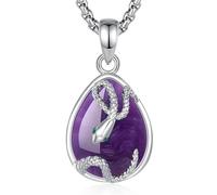 INFUSEU Snake Necklace Crystal for Women Amethyst Pendant Teardrop Gemstone Jewlery Animal Jewellery Gifts for Women Ladies