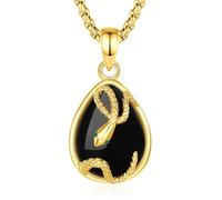 INFUSEU Snake Necklace Crystal for Women Obsidian Pendant Teardrop Black Onyx Gemstone 18K Gold Jewlery Animal Jewellery Gifts for Women Ladies